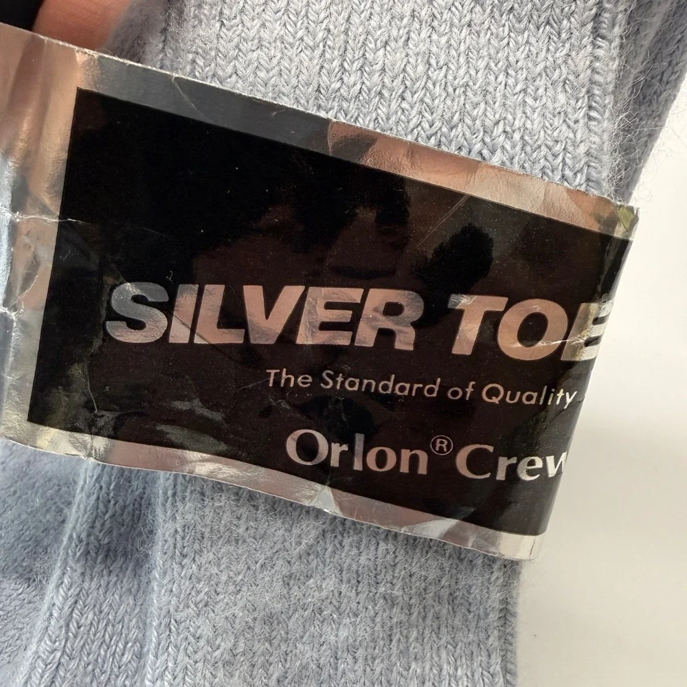 Vintage Silver Toe Orlon Crew Socks Mens 10-13 Dusk Blue USA Made 80s